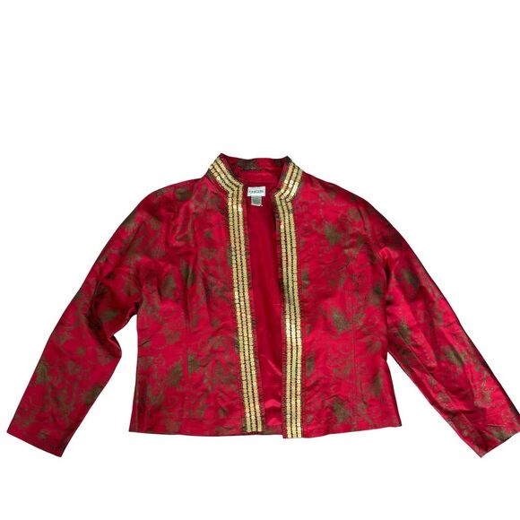 Chico's Women's Size 2 Red 100% Silk Beaded‎ Floral Kimono Jacket - Picture 1 of 4